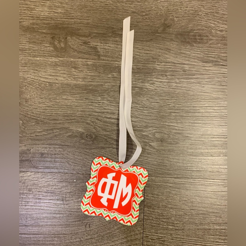 Phi Mu Christmas Ornament Quatrefoil Red & Green